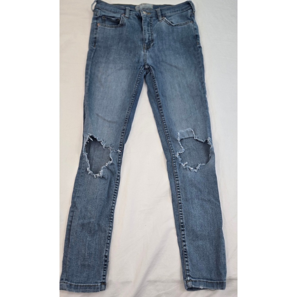 Free People Womens 27 Ripped Knee Skinny Jeans Ankle Length Distressed Denim